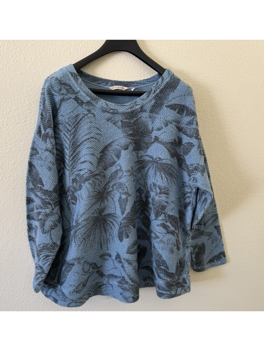 Soft Surroundings Sweater Size 3X Palm Frond Print Blue & Grey Drop Shoulder